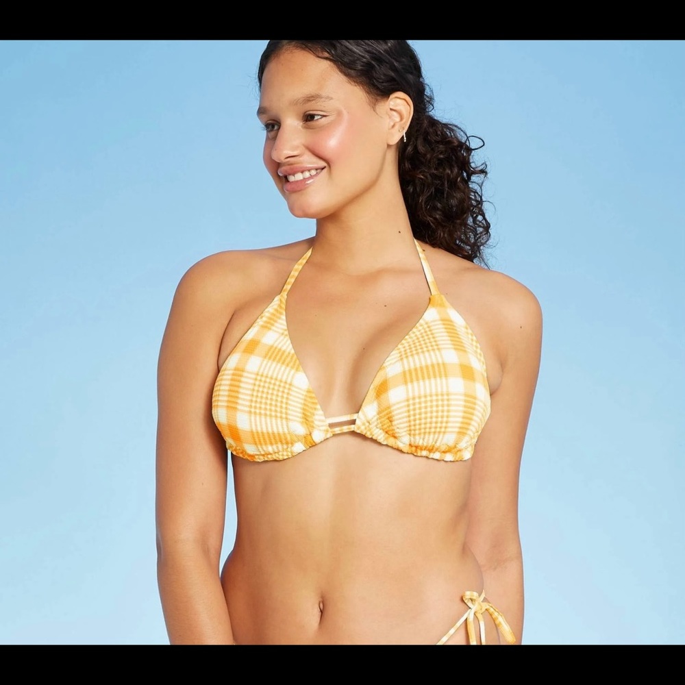 NWT Xhilaration Gold Gingham Plaid String Bikini Top D/DD